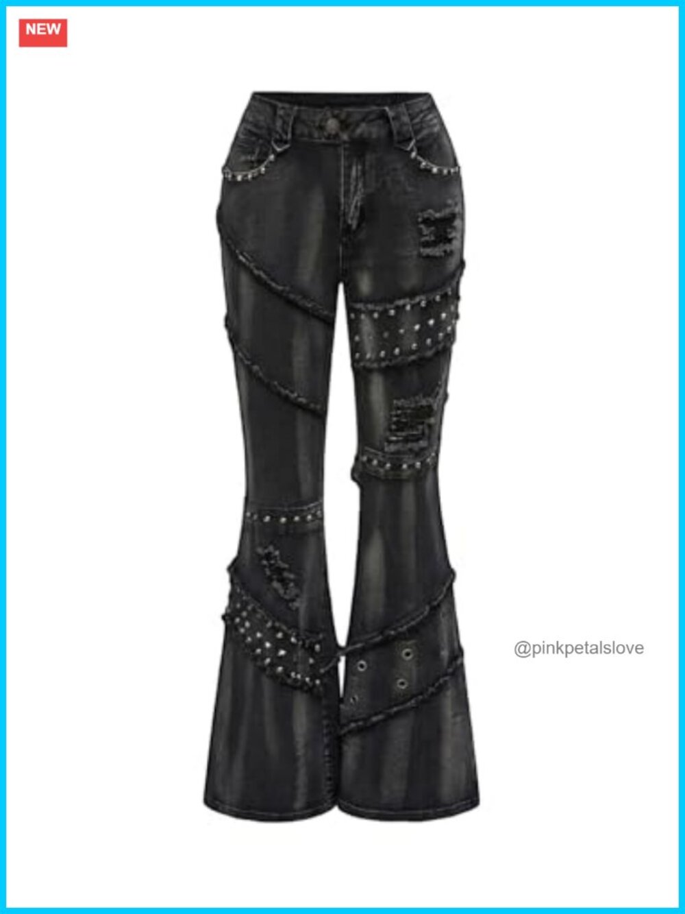WDIRARA Women's Y2K Rivet Flare Jeans Grunge Punk Ripped Bell Bottom Denim Pants